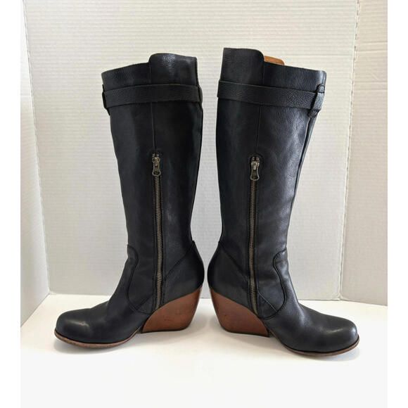 Kork-Ease Shawna Women's Black Leather Knee High Zipper Chunky Heel Boots Sz 7.5 - Picture 8 of 16